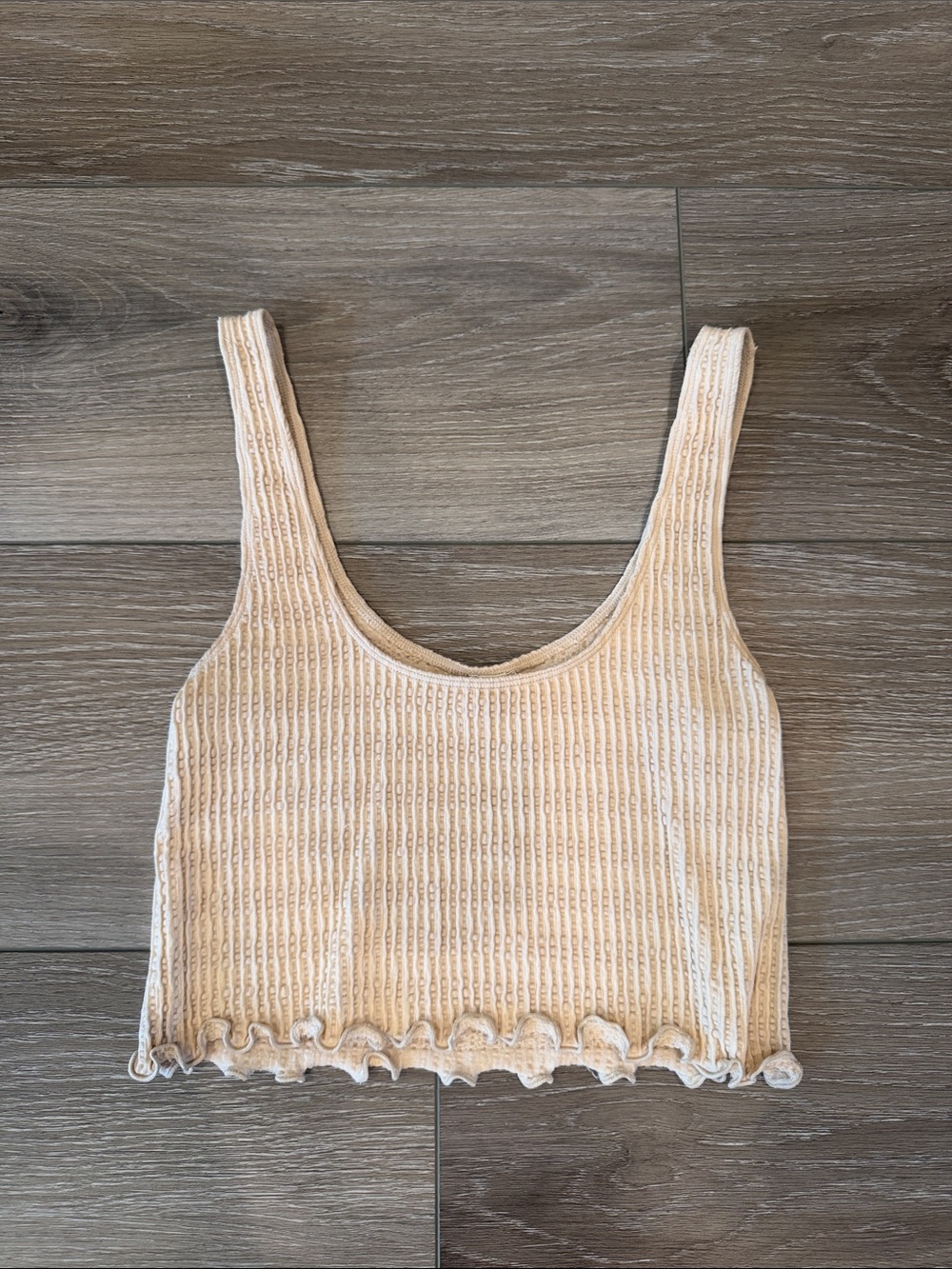 PacSun Cream Ribbed Lettuce-Edge Crop Tank